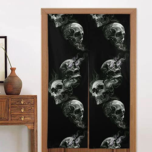 ASEELO Vorhang-Set mit Totenkopf-Motiv, 86 x 142 cm, 2 Paneele, Schwarz / Weiß