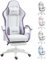 Vinsetto Computer Gaming Chair, PU Leather Office Desk Chair with Footrest, Swivel Wheels, 135° Reclining Back, Lumbar Support, Headrest for Home, White and Purple
