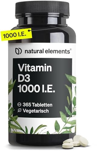 Vitamin D3 1000 I.E. – 365 Tabletten im Jahresvorrat – Vitamin D für Knochen und Immunsystem – hochdosiert, ohne unnötige Zusätze – in Deutschland produziert & laborgeprüft