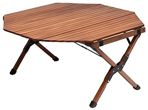 URBERY Klappbarer Campingtisch aus Holz, tragbarer Picknicktisch mit Tragetasche,Achteckiger Frühlingsrollentisch aus Massivholz,Klapptisch für Hof Terrasse Garten Strand (A 90x90x44cm)