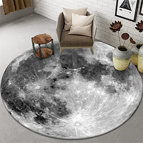 Highdi Teppich Rund Modern rutschfest Waschbar Schlafzimmer Teppiche, Innenbereich Vintage Muster Polyester Runder Teppich fürs Wohnzimmer Kinderzimmer Büro (80cm,Grauer Mond)