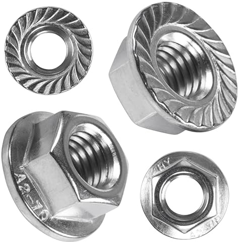 Topnorm24 - Flanschmutter mit Sperrverzahnung DIN 6923 Edelstahl M4-100 Stück A2 V2A Sechskantmutter mit Flansch und Sperrverzahnung Bundmutter (100, M4)