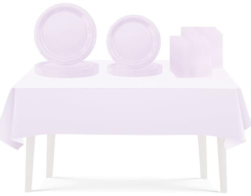 53PCS Light Purple Party Tableware Decorations for Kids Birthday,Disposable Party Tableware Set TableCloth Table Covers,7inch&9inch Paper Plates,Paper Napkins for Xmas Birthday Wedding Party Favor