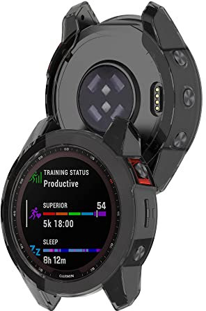 KUTEWEU Cover for Garmin Fenix 7X/Fenix7X Solar, Ultra Slim Clear Case Skin Pounch, Anti-scratch TPU Lightweight Case Bumper Cover Shell for Garmin Fenix6X/Fenix 6X Pro/Fenix5X Sapphire (2 Pcs Black)
