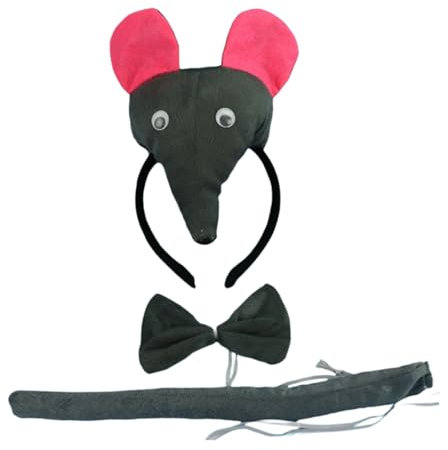 3pcs Ohren Stirnband Set,Ohren Schwanz Fliege Tier Kleid Set,Tierohren Schwanz und Fliege Set(Maus)
