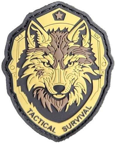 Ecusson PVC WOLF Tactique Survie Patch 3D PVC Scratch Hook Loop 63x82 mm | Patch MILITAIRE 3D pour sacs à dos militaires | Idéal outdoor, randonnée, bushcraft, survie, airsoft | TS-PTCH-WLFIA