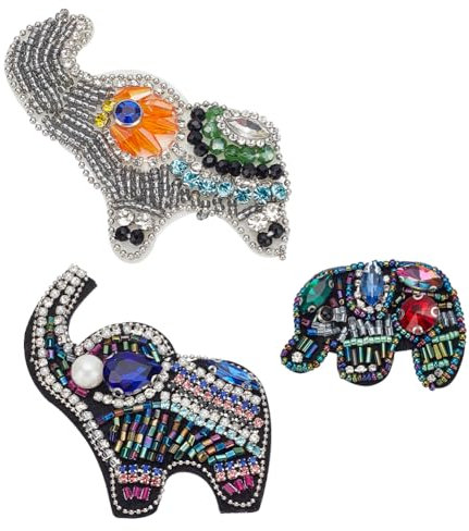 BEUNITONE 3 x niedliche Elefanten-Aufnäher, zum Aufnähen auf kleine Tiere, Strasssteine, Elefanten-Stickerei, Applikation, DIY, dekorative Flicken für Kleiderreparatur, Kleidung, Jeans, Jacken,