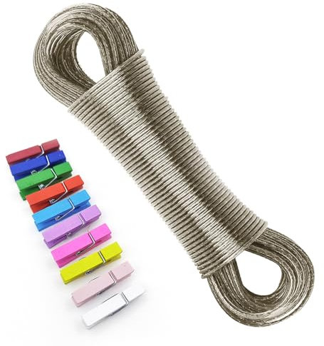 iKALULA 30 m Corde à Linge Exterieure en Acier, Extra Forte avec Une capacité de Charge de 120 kg, Fil a Linge Robuste & Épais pour Etendage en Exterieur pour Jardin