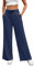 Xnova Donna Pantaloni Gamba Dritta Palazzo, Lounge Pantaloni A Vita Alta Elastico con Tasche per Yoga e Fitness (Blu, L)