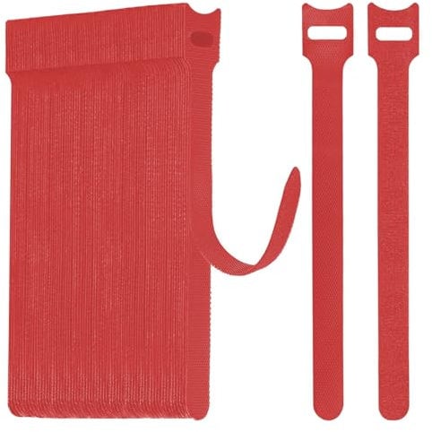 WSZJINB 70 pezzi Fascette Riutilizzabili Lunghe 15 cm, Fascette Rosso Regolabili con Gancio e Anello per la Gestione dei Cavi, Cable Management,Organizer