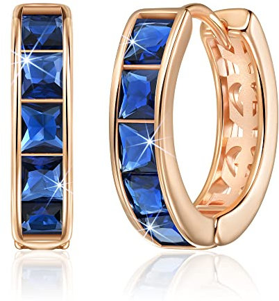 Linawe Small Hoop Earrings for Women Trendy, Blue Cubic Zirconia Huggie Earrings, Sapphire Imitation Diamond Rhinestone Piercing Jewellery Rose Gold Cuff Cartilage Earrings, Mini Chunky Tiny