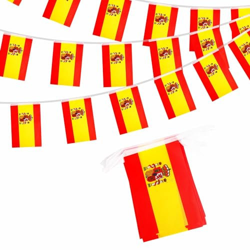 Spanien-Flaggen-Wimpelkette, España-Wimpelkette, Oly 2024, Dekorationen, 10 m, 30 Flaggen, España-Flaggen, Banner, Spanien-Wimpelkette für Oly Games 2024, Sport, Fußball, Veranstaltungen,