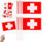 10pcs Small Switzerland Flags on Sticks & 2pcs Temporary Tattoos for Football 2025 Party,Mini Swiss Flags on Sticks Hand Held Flags for VE Day 80th Events Celebration Swiss Party Decorations
