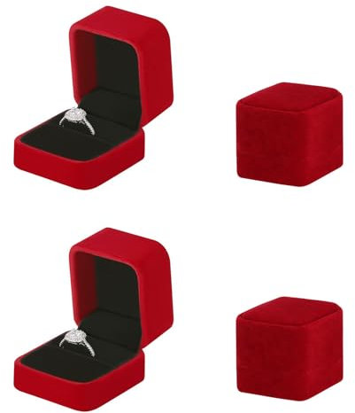 Manqyi 2 Stück Samt Ring Box, Ringschachtel Ringschatulle Klein, Schmuck Etui, Velvet Ringbox, Schmuck Etui, Ring Geschenkbox, Schmuckkästchen für Paare, Heiratsantrag (Rot)