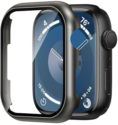 Protection Écran pour Apple Watch 9 45mm, Cadre en Alliage De Aluminium Avec Verre Trempé 9h, Film de Protection LéGer, Ultra-Mince, Anti-Rayures, Haute DéFinition et Sans (Gris sidéral)