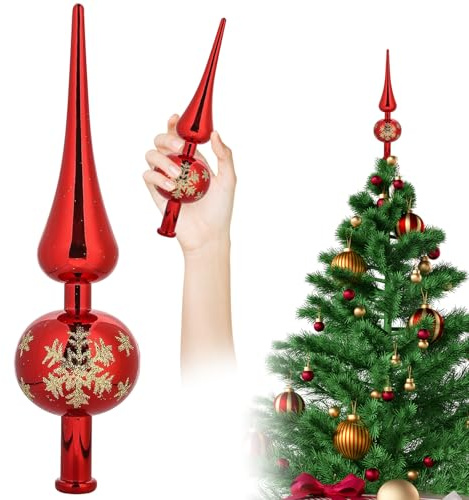 LETTERASHQP Weihnachtsbaumspitze Rot Christbaumspitze Klein Glänzend Baumspitze Weihnachten Tannenbaum Spitze Weihnachtsbaumspitze Kunststoff Weihnachten Baumschmuck für Feiertagsdekoration