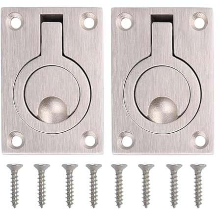 2 Stück Flush Ring Plull Handle Hatch Locker mit Schrauben, 304 Edelstahl Boot Locker Cabinet Versteckte Griff Versenkt Möbel Boot Luke Latch (L)