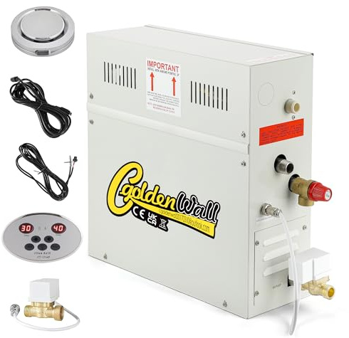 CGOLDENWALL 9KW Sauna Dampfgenerator Kit 220V Dushe Bade SPA Dampferzeuger für Haus, mit Automatischer Entwässerung, Digital-Controller 35-55°C Einstellbar