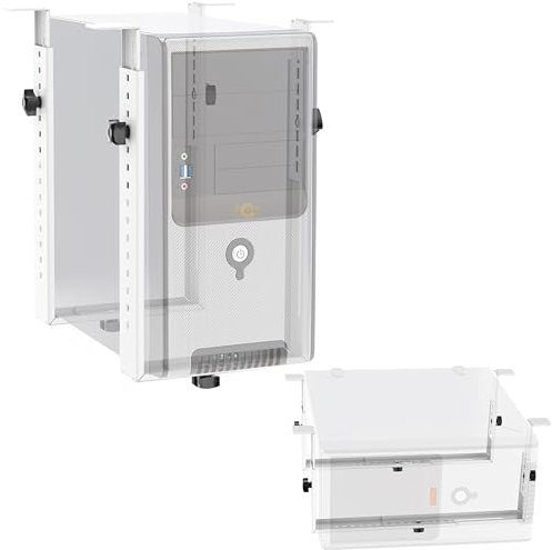 RICOO PC Halterung unter Schreibtisch Verstellbar Computerhalterung für Untertisch TRH02-W Computer Rechner Aufhängung Tischhalterung bis 35Kg Unterbau Halter Regal Server Rack Big Tower Gehäuse Weiss