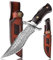 SPITZKANTE Jagdmesser P-S-DMSG, 16,3 cm Damast Stahl Full Tang, Gürtelmesser mit Lederscheide und Holzgriff, Outdoor Messer für Camping, Bushcraft