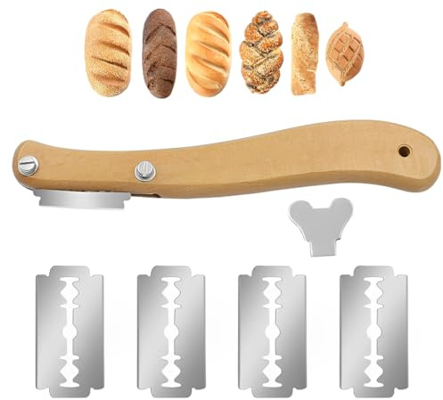 RDNKVB Bäckermesser, Brot Lahm Messer, Teig Rasiermesser Set, Holz Ritzmesser für Brot, Baguettemesser, mit 5 Rasierklinge, Gravieren von Brotmustern, für DIY Brotteig Backformen Küche