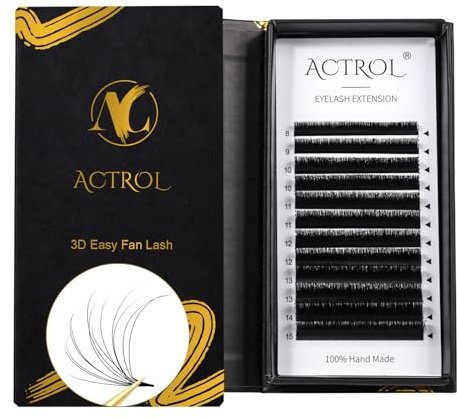 ACTROL 3D Easy Fan Lashes 0.05 C Curl 8-15mm Mixed Eyelash Extensions Tray, Self Fanning Volume Lashes, Faux Mink, Professional Salon Use