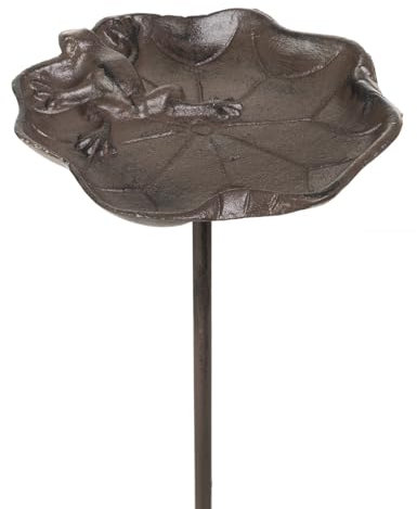 Moritz Gartenstecker Vogeltränke Gusseisen Frosch auf Seerosenblatt - stabile Schale für Vögel als Wasserschale oder Futterschale - Gartendeko wetterfest - Höhe 72 cm