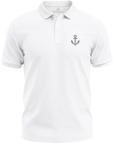 Neverless® Poloshirt Herren mit Grafik Print – Kurzarm Polo Sommer Maritimes Anker Design Modern Fit Fashion Weiss M