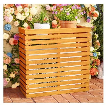 HBOOMOEM Air Conditioner Fence,Lattice Wooden Air Conditioner Frame ,Wooden Air Conditioner Cover Carbonized,Weatherproof Shutters Central,Freestanding Enclosure For Outside Units.(Wood,85*35*80CM)