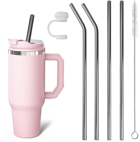 4 Pajitas Largas De Acero Inoxidable 304, Pajitas Reutilizables De 30 Cm, Con Cepillos De Limpieza, Para Vasos De 30/40 Onzas, Accesorios De Cristal Y Copa Stanley