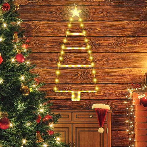 Weihnachtsbeleuchtung Außen Batterie, 90CM Weihnachtsbaum Leiter Lichterkette, LED Leiter Lichterkette Batterie, 8 Modi, Wasserdicht Fensterdeko Weihnachten Beleuchtet, für Innen Außen Deko