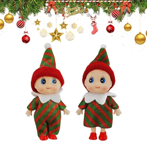 Hpbaggy 2 Stück Mini-Puppe Elfen Weihnachten Baby,Weihnachtselfen Figuren Mini Elfen,Baby Weihnachtself Zubehör,Winziger Weihnachtself,Puppe für Weihnachten Neujahr Geschenk