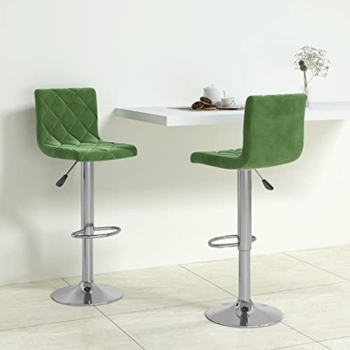HETFTJN Barhocker 2er Set Samt Dunkelgrün Höhenverstellbar Drehbar 40x43x90-111 cm Chromgestell mit Fußstütze für Küche Tresen Balkon Esszimmer und Outdoor Lounge