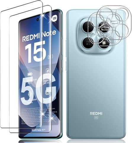 Vanrain Verre Trempé pour Xiaomi Redmi Note 15 5G/POCO M8 5G, 2+2 Pièces 3D Couverture Film Protection écran et Caméra Arrière Protecteur, 9H Dureté Haute Définition Résistant aux Rayures
