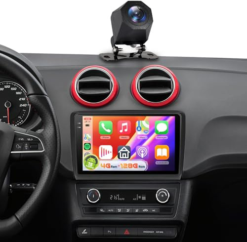 【4+128G】 Hodozzy Carplay Autoradio für Seat Ibiza 2016-2017, Android Autoradio 9 Zoll In-Cell Bildschirm mit Android Auto/WiFi/GPS/RDS/FM/Bluetooth/USB