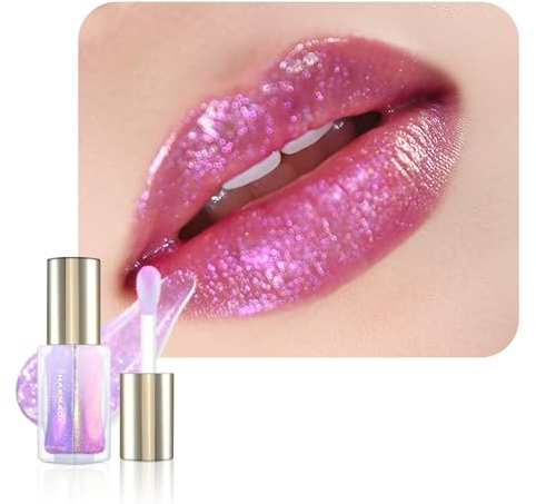 CHARMACY Aurora Chameleon Moisturizing Lip Gloss, MultiColor Shifting Shimmer Lip Gloss, Hydrating Non-Sticky Formula Glitter Lip Glaze, Easy to Apply, Long-Lasting, High-Shine Sheer Finish#02