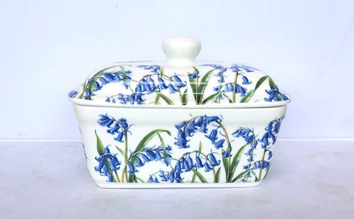 Fine Bone China Bluebell Butter Dish with Lid, Floral Pattern
