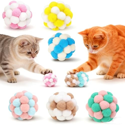 Jouet Chat 6 Pcs Balle Peluche Grelot 5 cm Doux Élastique Intérieur | Peluche douce,grelot intégré,élastique & rebondissant,pour chatons & chats adultes,jeu autonome,sécurité,anti-ennui,intérieur