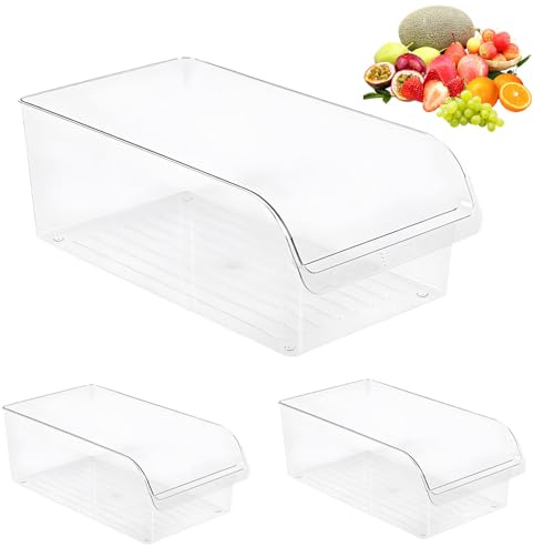 Timasser Kühlschrank Organizer Set 3 Stück Fridge Organizer Transparent Kühlschrankorganizer Stapelbar aus Robustem PET für Eierschublade Gemüsefach Kühlschrank Schminke (3-in-1) (26 * 13.5 * 10cm)
