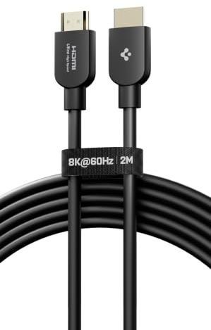 Spigen Essential Cavo HDMI 2.1 2M Certificato HDMI Forum, Ultra HD Alta Velocità 48Gbps 8K@60Hz 4K@120Hz, Dolby Vision, eARC con connettori placcati oro 24K per TV, PS5, Xbox, monitor, laptop - Nero