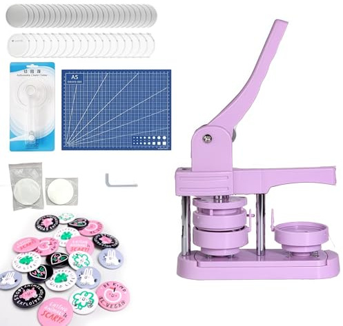 Buttonmaschine 58mm, Badge Maker Push-Pull, DIY Presse Abzeichen Macher mit 100 Zubehör & Kreisschneider, Manuelle Buttonpresse Set ohne Montage für Basteln, Partys & Geschenke