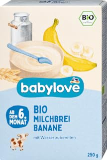 Milchbrei mit Gieß 6. Monat, 250 g – Marke DM Deutschland – Kompatibel mit Babylove – Milchbrei Griess Banana ab dem 6. Monat, 250 g