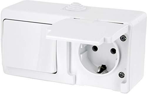 Aufputz Steckdose, Ein-/Ausschalter IP54, All-in-One, Serie G1 reinweiß