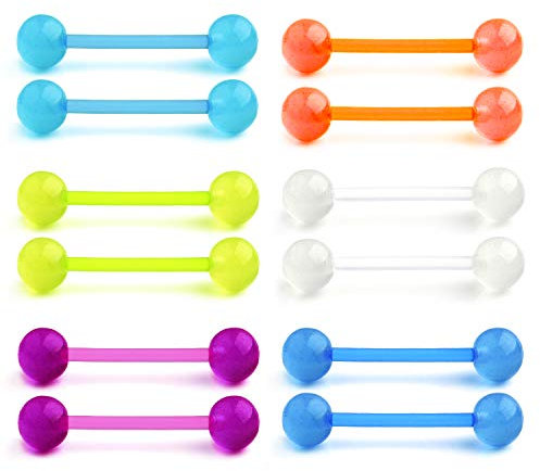 Incaton Zungenpiercing Barbell Leuchtend Barbell Piercing Set Bioflex Flexibler Kunststoff 14G 16mm
