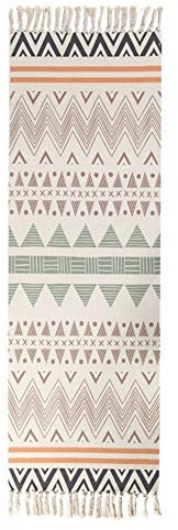 Ommda Flickenteppich Baumwolle Leinen Waschbar Multifunktion Rag Rug Teppich Läufer Indien Ethno Boho Handgewebt mit Fransenquaste,HDJU-MM01-6,60x150cm
