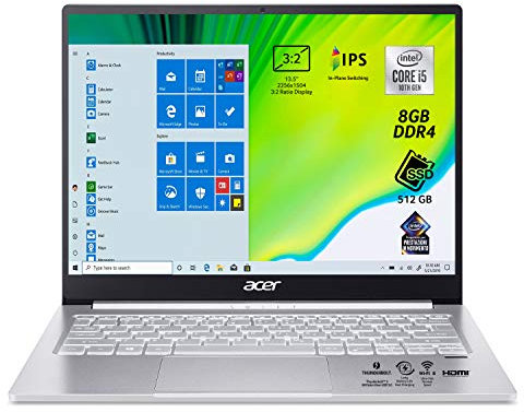 acer Swift 3 SF313-52-5770 Notebook, Processore Intel Core i5-1035G1, Ram 8 GB DDR4, 512 GB SSD, USB-C, Display 13.5 QHD IPS LED LCD, 3:2, wifi 6, Scheda Grafica Intel,Windows 10 Home
