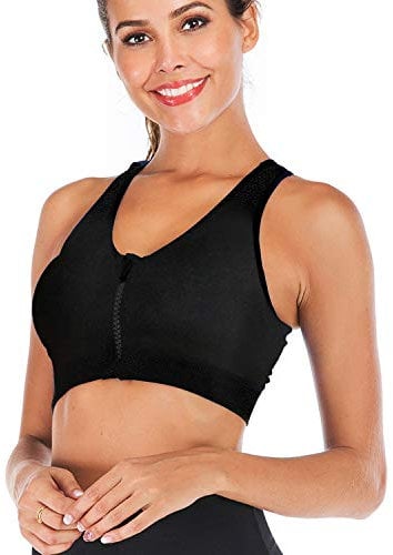 DODOING Zip Front Sports Bra Post Surgery Bra Yoga Bra Workout Fitness Activewear Racerback Padded Bras for Women