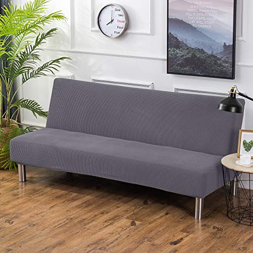PETCUTE Sofabezug ohne Armlehne: Grau, Stretch, Rutschfest, Weicher Samt, Wasserabweisend, Einfarbig, Fr Sofa 165-200cm, Maschinenwaschbar