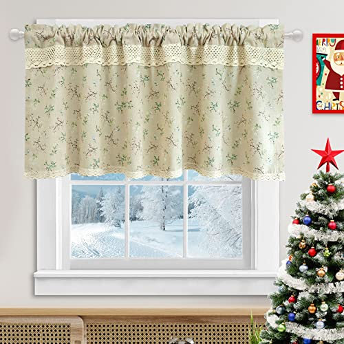 choicehot Pastorale Art Scheibengardinen Landhausstil Gardine Kueche Landhausstil Bistrogardine Kurzvorhang Kurzstore Bedruckt Baumzweige Häkelspitze Deko Vorhang 1 Stück 80 x 140 cm (H x B)