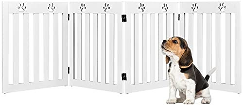 GOPLUS Barrière de Protection pour Chien Pliable, Grille de Sécurité Pivotante par Charnière à 360 °Barrière de Sécurité pour Animaux Domestiques (203x60cm, Blanc)